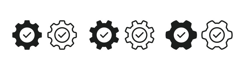 Gear and check mark symbol. Easy Installation icon vector. Quick settings icon