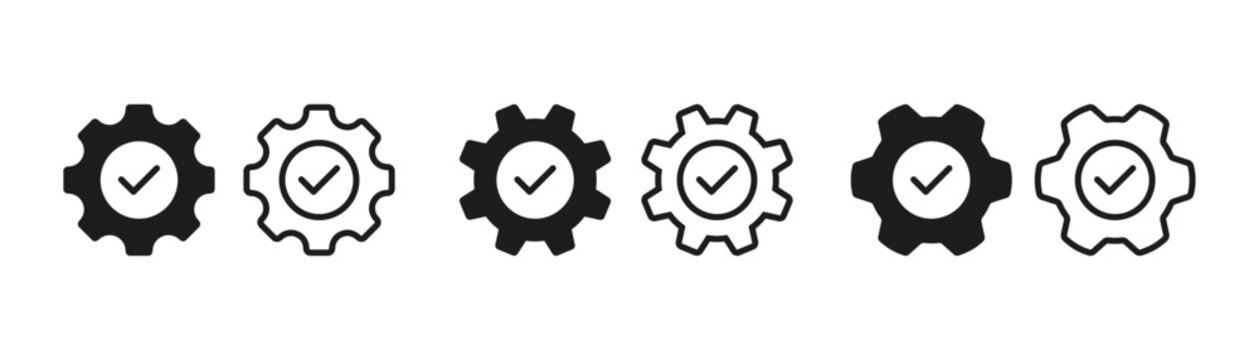 Gear and check mark symbol. Easy Installation icon vector. Quick settings icon