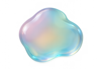 Iridescent soap bubble creating smooth abstract colorful liquid shape with transparent reflections