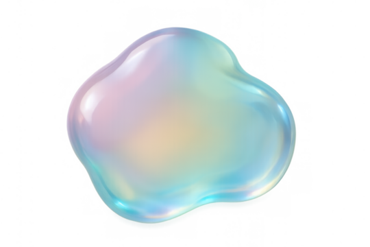 Iridescent soap bubble creating smooth abstract colorful liquid shape with transparent reflections