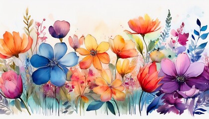 ilustracao em aquarela de flores coloridas em borda larga ia generativa