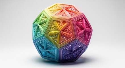 Rainbow dodecahedron, layered ornate structure, soft light