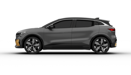 Transparent background, gray colored modern electric suv car full side view, highlighting its streamlined silhouette and modern aesthetic in a realistic 3D render.