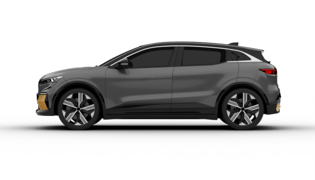 Transparent background, gray colored modern electric suv car full side view, highlighting its streamlined silhouette and modern aesthetic in a realistic 3D render. - Powered by Adobe