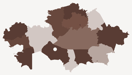 Fototapeta premium Map of Kazakhstan with regions. Just a simple country border map with region division. Brown color palette. Plain Republic of Kazakhstan shape with administrative division. Vector illustration.