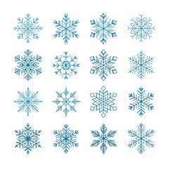 Snowflake Icon Set Vector | Minimalist Winter Symbol Collection | Geometric Snowflakes on White Background
