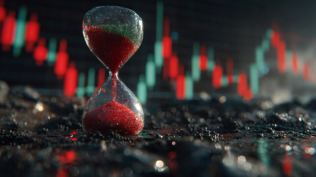 Hourglass with Red Sand and Stock Market Chart - Powered by Adobe