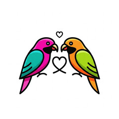 Obraz premium Cute Cartoon Birds in Love Illustration, Vector Design with Vibrant Colors and Black Outline for Valentine's Day or Wedding Invitation Design Concept