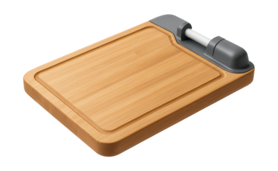 A cutting board with a built-in knife sharpener for easy food prep in small spaces.