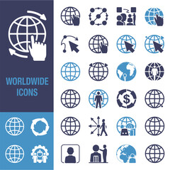 Travel and Business Icon Vector Set Globe and Map Symbols
