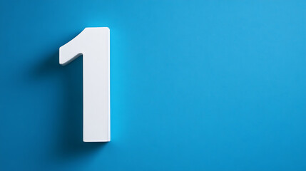 3d white number 1 isolated on solid blue background