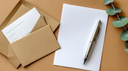 An inviting envelope cradles a white card adorned with delicate greenery, creating a warm and thoughtful presentation