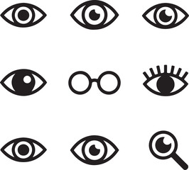 Collection of eye icons and vision related symbols