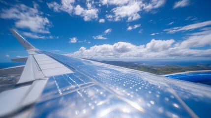 Macro wide-angle view of extended wing slats and flaps on a modern passenger jet, mechanical joints and aerodynamic details sharply in focus, smooth metal reflecting the afternoon