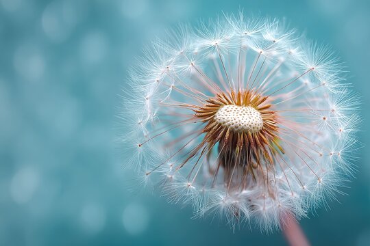 Macro dandelion with blue background