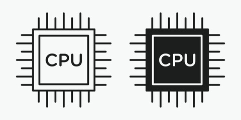 Processor icon in outline and solid style on gray background. Clean technology and computing vector design for web, app, and digital projects.