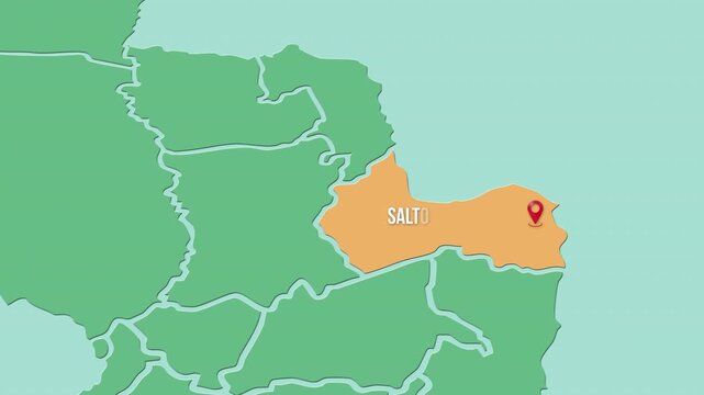 Mapa de Paraguay con divisi&oacute;n pol&iacute;tica resaltando el departamento Canindey&uacute; con su capital Saltos del Guair&aacute;