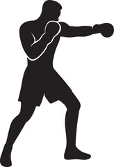 powerful boxer silhouette vector, clean, bold, and full of motion, Iron Will, Champion Spirit, 