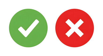 Fototapeta premium Green check mark and red cross mark symbols for decision making.
