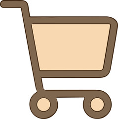 A cute flat illustration of a shopping cart in warm beige and brown tones, designed in a simple minimal style with clean outlines and a cozy aesthetic.