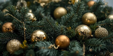 Close-Up of Gold Christmas Ornaments on Tree