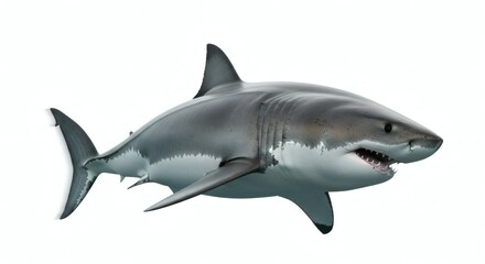 Fototapeta premium Great White Shark Isolated Apex Predator, Marine Life, Wildlife, isolated on white background