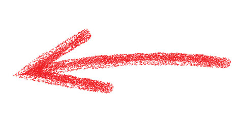 A red crayon drawn arrow pointing left on a white background in a simple illustrative style