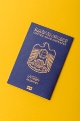 Naklejka premium OAE passport for travelling, flying and doing business. Arabic document, id