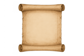 Old blank parchment scroll paper with antique texture announcing discovery knowledge history and vintage documents