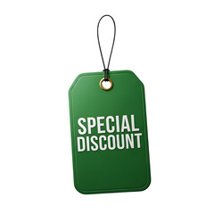 Green special discount tag with black string for sale promotion.