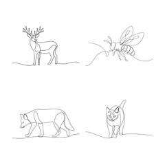 Elegant One Line Drawing of Animals Deer Bee Fox and Cat Minimalist Art