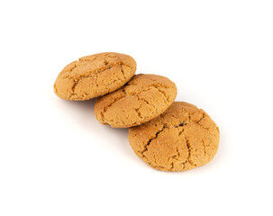 Chocolate cookies with chocolate filling isolated, brown round biscuits, broken sweet cocoa pastry