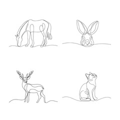 Elegant one line drawing of animal silhouettes horse rabbit deer and cat minimalist design