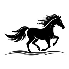 Obraz premium Dynamic black silhouette of a galloping horse with flowing mane and tail