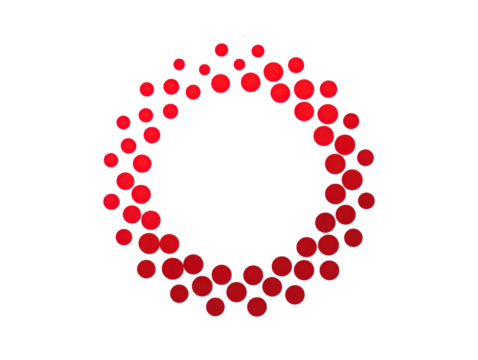 Abstract image showcasing a circle formed by red dots on a transparent background