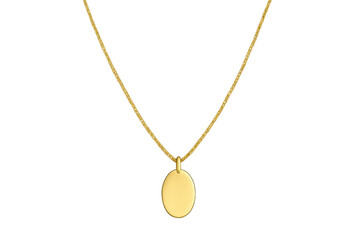 Golden oval pendant necklace on transparent background