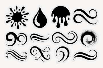 Collection of Black Ink Style Design Elements and Calligraphic Ornaments on a White Background Perfect for Graphic Design Projects