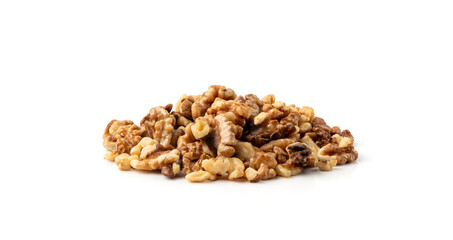 Chopped wallnut , broken roasted walnuts powder, heap of nuts crumbs, whole kernel pieces
