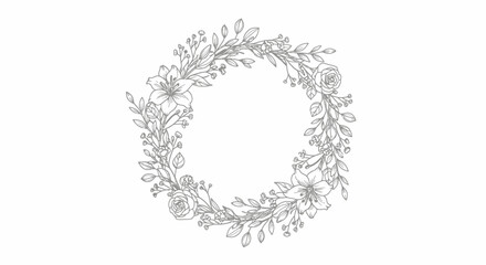 Elegant floral wreath design with delicate lilies and roses, perfect for invitations, branding, and decorative projects.