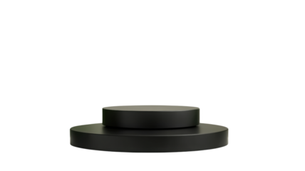 Minimal black round podium platform for product presentation, luxury branding display or cosmetic showcase scene rendering on white background