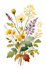 Watercolor floral bouquet isolated on white background