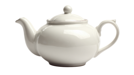 Elegant white ceramic teapot for brewing tea, classic kitchenware and tableware design symbol of hospitality and relaxation on white background