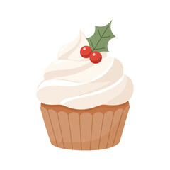Christmas Cupcake Vector | Flat Holiday Dessert Illustration | Minimalist Festive Sweet Design