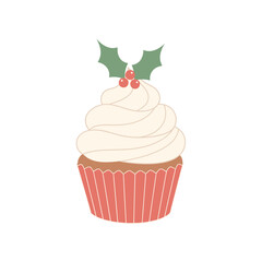 Christmas Cupcake Vector | Flat Holiday Dessert Illustration | Minimalist Festive Sweet Design