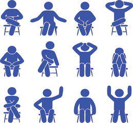 Collection of man stick silhouettes vector icons, great for apps, UI design, posters, and educational graphics.