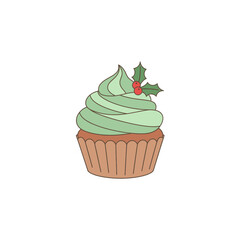 Christmas Cupcake Vector | Flat Holiday Dessert Illustration | Minimalist Festive Sweet Design