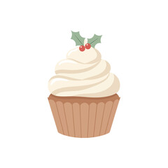Christmas Cupcake Vector | Flat Holiday Dessert Illustration | Minimalist Festive Sweet Design