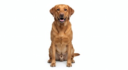 Happy Golden Labrador Dog Sitting Portrait White Background, isolated on white background