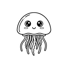 Kawaii Jellyfish: A charming, minimalistic illustration of a friendly jellyfish with large, expressive eyes and gently flowing tentacles, exuding a sense of calmness.
