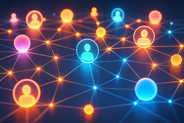 Modern social network visualization with glowing connections for digital communications and vibrant collaboration